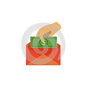hand puts money in an envelope colored icon. Element of bankings for mobile concept and web apps. Detailed ÃÂ hand puts money in an